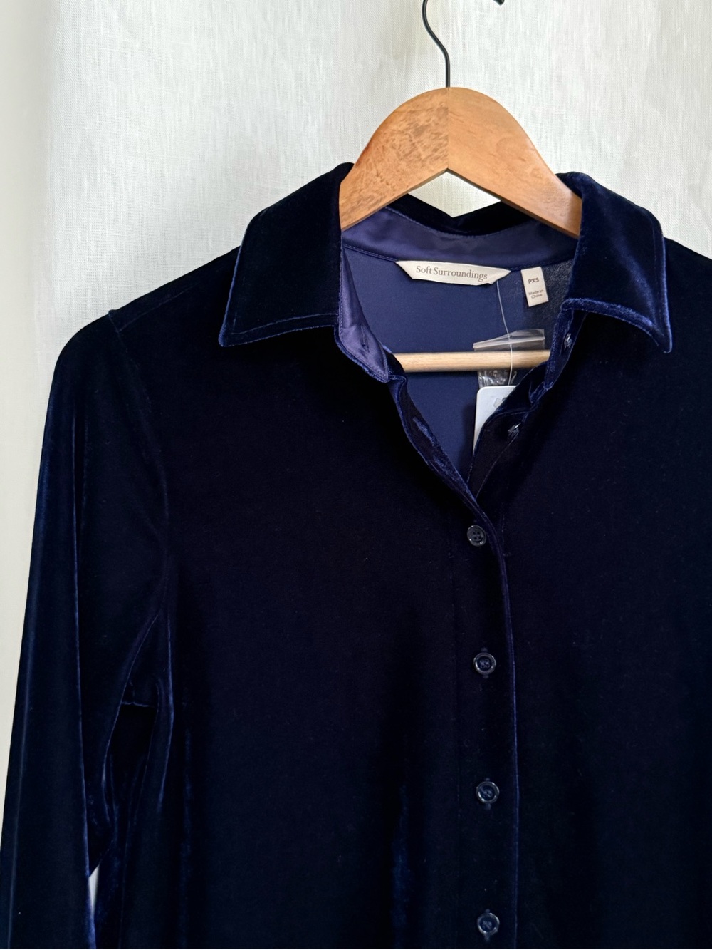 Soft Surroundings NWT Midnight Navy Velvet Boyfriend Tunic Shirt Button Down PXS